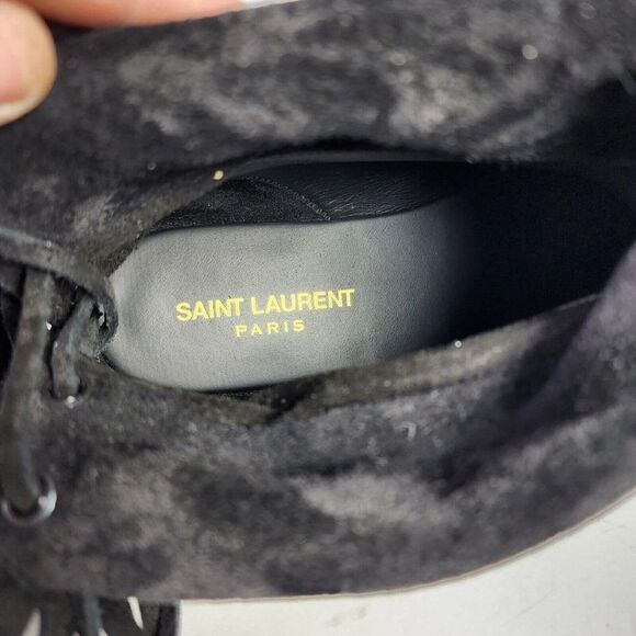 Saint Laurent Women's Nino Suede Fringe Boots US 6 Black Flat Ankle Bootie - Picture 10 of 11